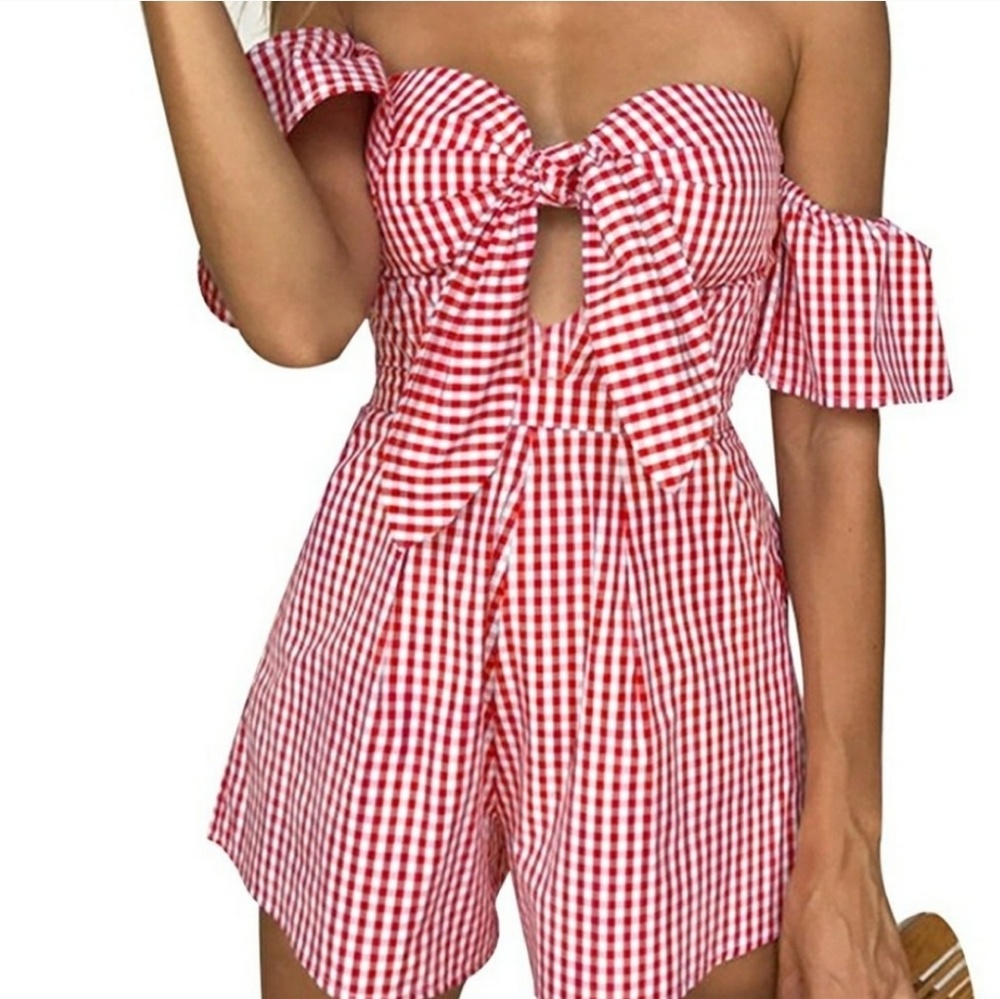 Red/white gingham romper